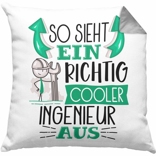 Ingenieur Kissen mit Füllung 40x40 Geschenk So Sieht Ein RIchtig Cooler Ingenieur Aus Geschenkidee Lustiger Spruch Geburtstag (Grau) Grau Trendation