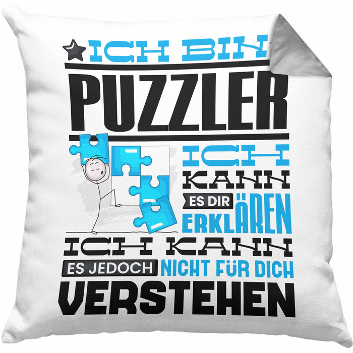 Puzzler Geschenk Kaffee-Kissen mit Füllung 40x40 Geschenkidee für Puzzler Ich Bin Puzzler Ich Kann Es Dir Erklären Jedoch Nicht Für Dich Verstehen Spruch Lustig (Grau) Grau Trendation