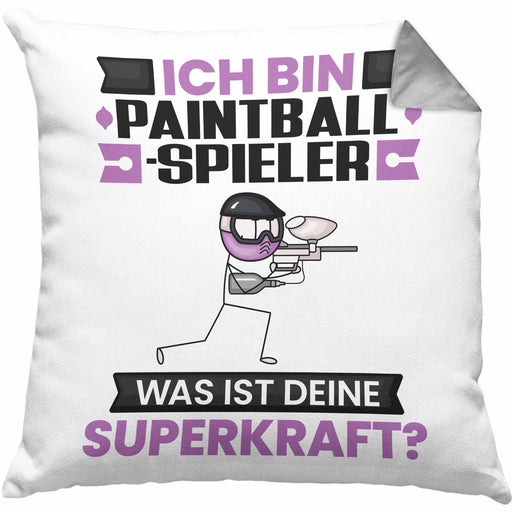 Paintballspieler Kissen mit Füllung 40x40 Geschenk für Paintballspieler Geburtstag Lustiger Spruch Was Ist Deine Superkraft (Grau) Grau Trendation