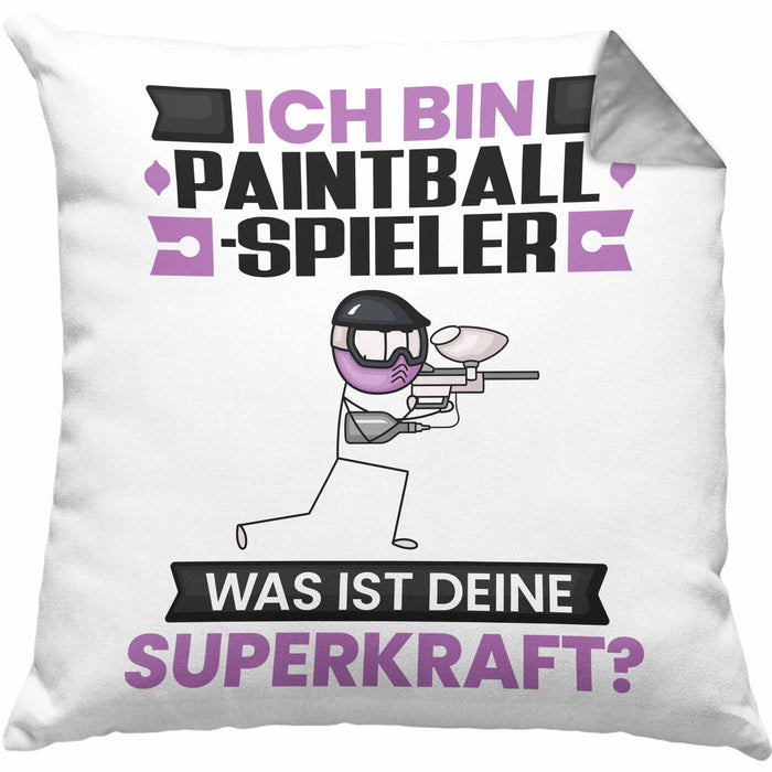Paintballspieler Kissen mit Füllung 40x40 Geschenk für Paintballspieler Geburtstag Lustiger Spruch Was Ist Deine Superkraft (Grau) Grau Trendation