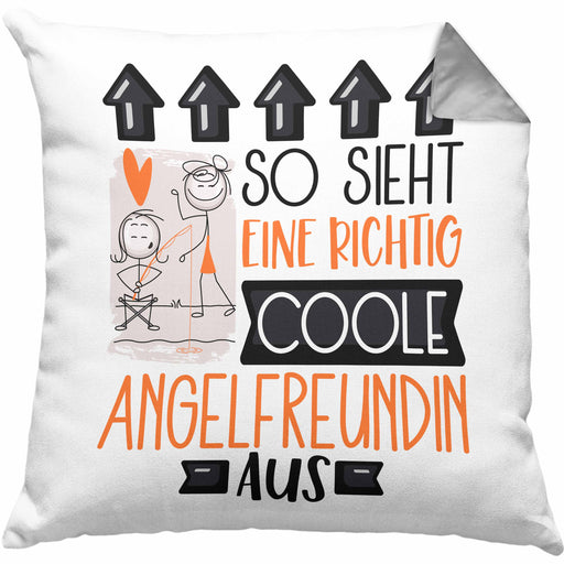 Angelfreundin Geschenk Kissen mit Füllung 40x40 Lustig Geschenkidee für Angelfreundin Geburtstag So Sieht Eine Richtig Coole Angelfreundin Aus Frauen Spruch Anglerin (Grau) Grau Trendation