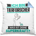 Tierforscher Kissen mit Füllung 40x40 Geschenk für Tierforscher Geburtstag Lustiger Spruch Was Ist Deine Superkraft (Grau) Blau Trendation