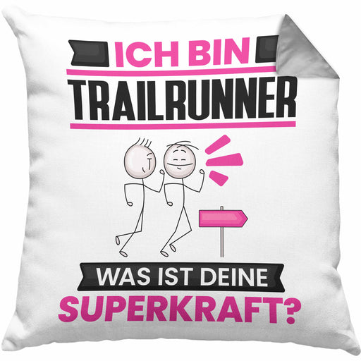 Trailrunner Kissen mit Füllung 40x40 Geschenk für Trailrunner Geburtstag Lustiger Spruch Was Ist Deine Superkraft (Grau) Grau Trendation