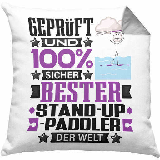 Stand-Up-Paddler Geschenk Lustiger Spruch für Stand-Up-Paddler Geschenkidee Bester Stand-Up-Paddler Der WeltKissen mit Füllung 40x40 (Grau) Grau Trendation