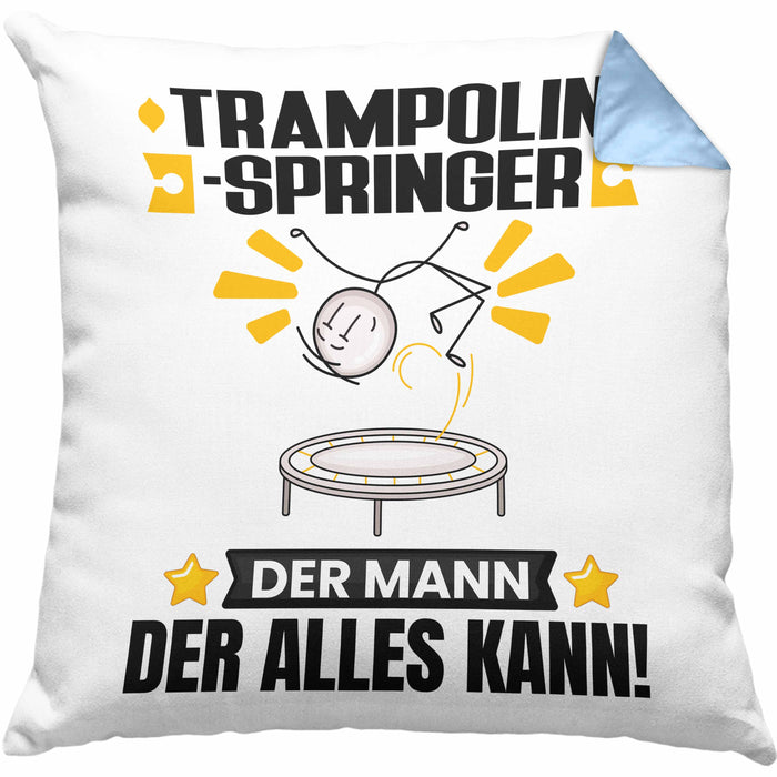 Trampolinspringer Kissen mit Füllung 40x40 Geschenk für Trampolinspringer Der Mann Der Alles Kann Geschenkidee zum Geburtstag (Grau) Blau Trendation