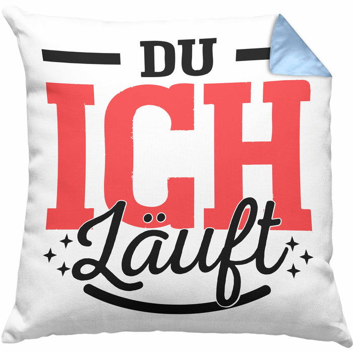 Du Ich Läuft Kissen mit Füllung 40x40 Geschenk Beste Freundin Paare Geschenkidee Liebe Paar (Grau) Blau Trendation