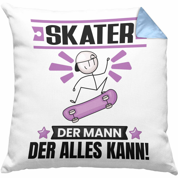 Skater Kissen mit Füllung 40x40 Geschenk für Skater Der Mann Der Alles Kann Geschenkidee zum Geburtstag (Grau) Blau Trendation