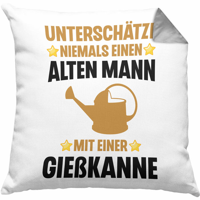 Alter Mann Gärtner Kissen mit Füllung 40x40 mit Spruch Garten Hobbygärtner Geschenk Lustig (Grau) Grau Trendation