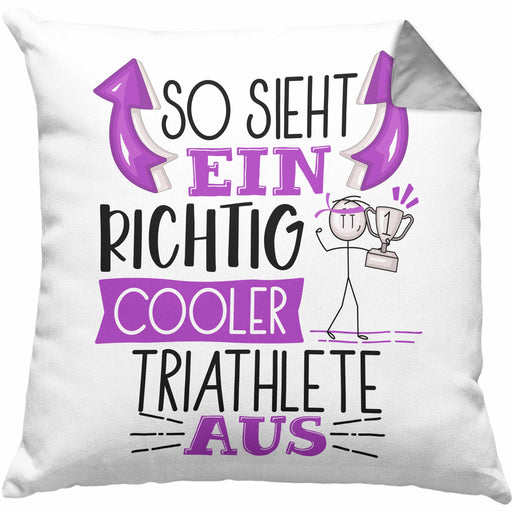 Triathlete Kissen mit Füllung 40x40 Geschenk So Sieht Ein RIchtig Cooler Triathlete Aus Geschenkidee Lustiger Spruch Geburtstag (Grau) Grau Trendation