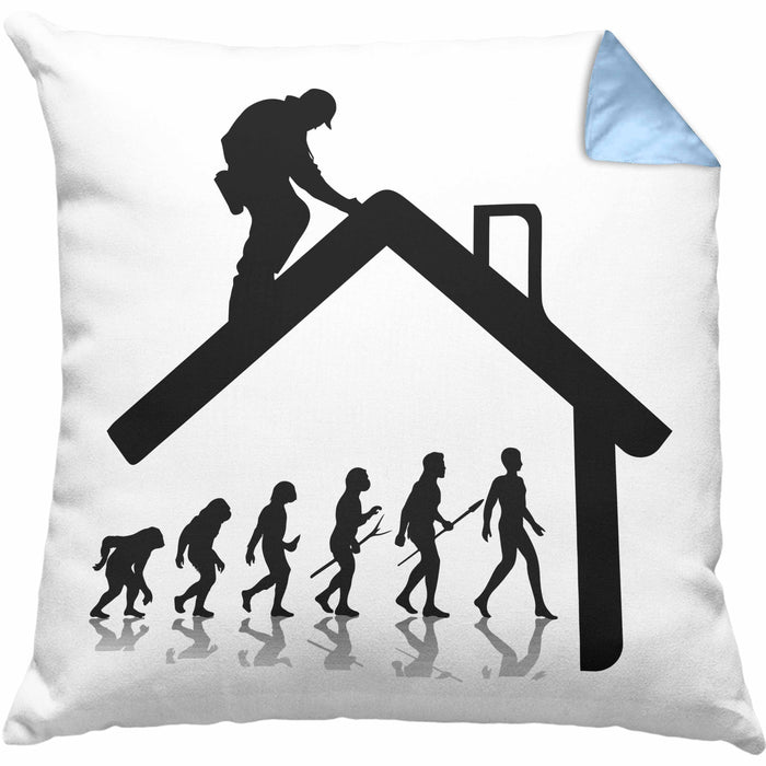 Dachdecker Geschenk Kissen mit Füllung 40x40 Evolution Geschenkidee Spruch (Grau) Blau Trendation