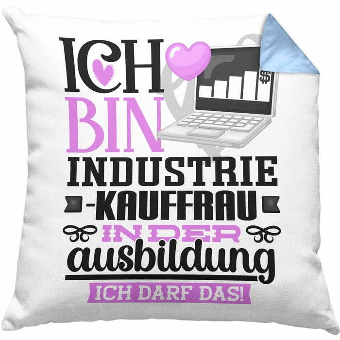Industriekauffrau Ausbildung Start Geschenk Kissen mit Füllung 40x40 Ich Bin Industriekauffrau In Der Ausbildung Ich Darf Das Geschenkidee (Grau) Blau Trendation
