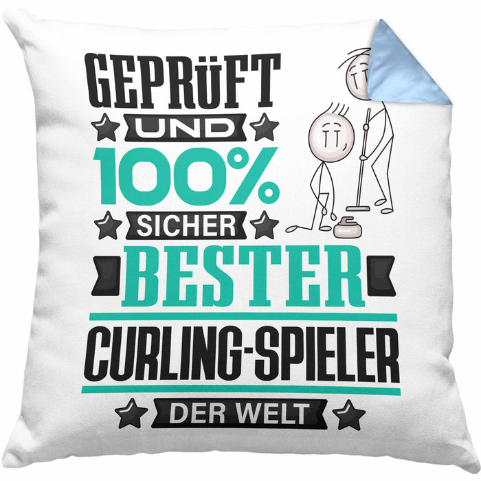 Curling-Spieler Geschenk Lustiger Spruch für Curling-Spieler Geschenkidee Bester Curling-Spieler Der WeltKissen mit Füllung 40x40 (Grau) Blau Trendation