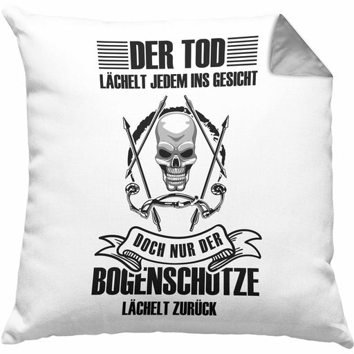 Lustige Bogenschießen Kissen mit Füllung 40x40 für Bogenschützen Geschenkidee Pfeil und Bogen Motiv (Grau) Grau Trendation