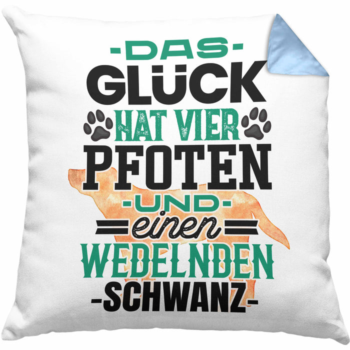 Hundebesitzer Kissen mit Füllung 40x40 Geschenk Glück Hat 4 Pfoten und Wedelnden Schwanz Geschenkidee Hunde Mama Frauchen Herrchen (Grau) Blau Trendation