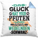 Hundebesitzer Kissen mit Füllung 40x40 Geschenk Glück Hat 4 Pfoten und Wedelnden Schwanz Geschenkidee Hunde Mama Frauchen Herrchen (Grau) Blau Trendation