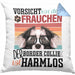 Border Collies Besitzerin Frauchen Kissen mit Füllung 40x40 Geschenk Lustiger Spruch Geschenkidee Vorsicht Vor Dem Frauchen (Grau) Blau Trendation