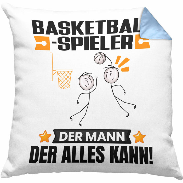 Basketballspieler Kissen mit Füllung 40x40 Geschenk für Basketballspieler Der Mann Der Alles Kann Geschenkidee zum Geburtstag (Grau) Blau Trendation