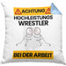 Wrestler Kissen mit Füllung 40x40 Geschenk Lustiger Spruch Geschenkidee für Wrestler Achtung Hochleistungs Wrestler Bei Der Arbeit (Grau) Blau Trendation