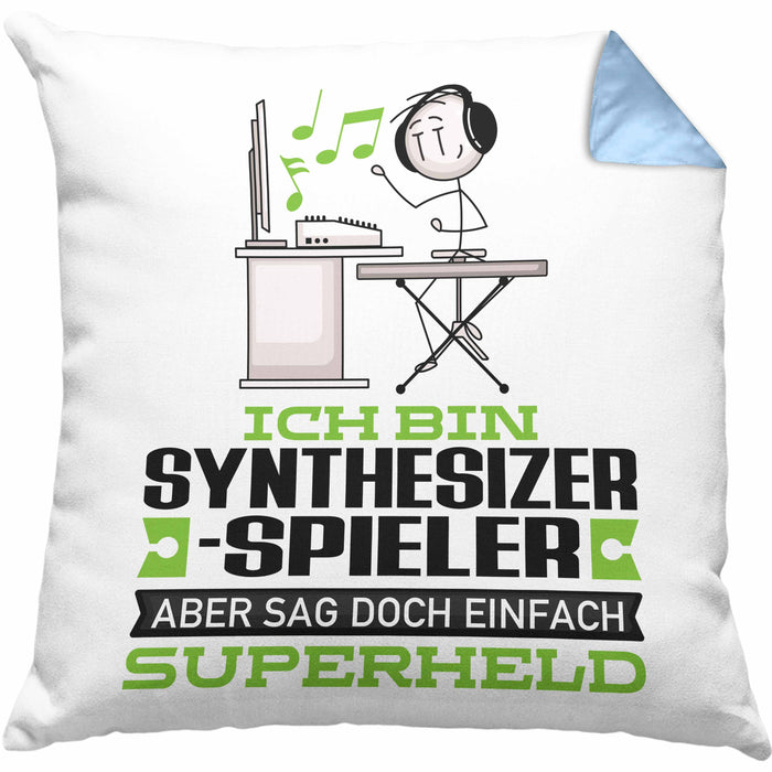 Synthesizer-Spieler Geschenk Kissen mit Füllung 40x40 Ich Bin Synthesizer-Spieler Aber Sag Doch Einfach Superheld Lustige Geschenkdiee für Synthesizer-Spieler (Grau) Blau Trendation