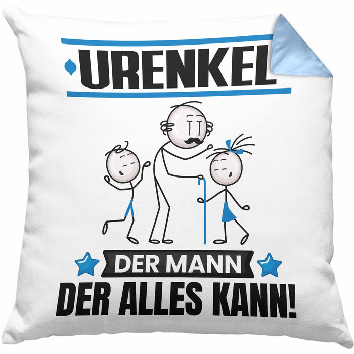 Urenkel Kissen mit Füllung 40x40 Geschenk für Urenkel Der Mann Der Alles Kann Geschenkidee zum Geburtstag (Grau) Blau Trendation