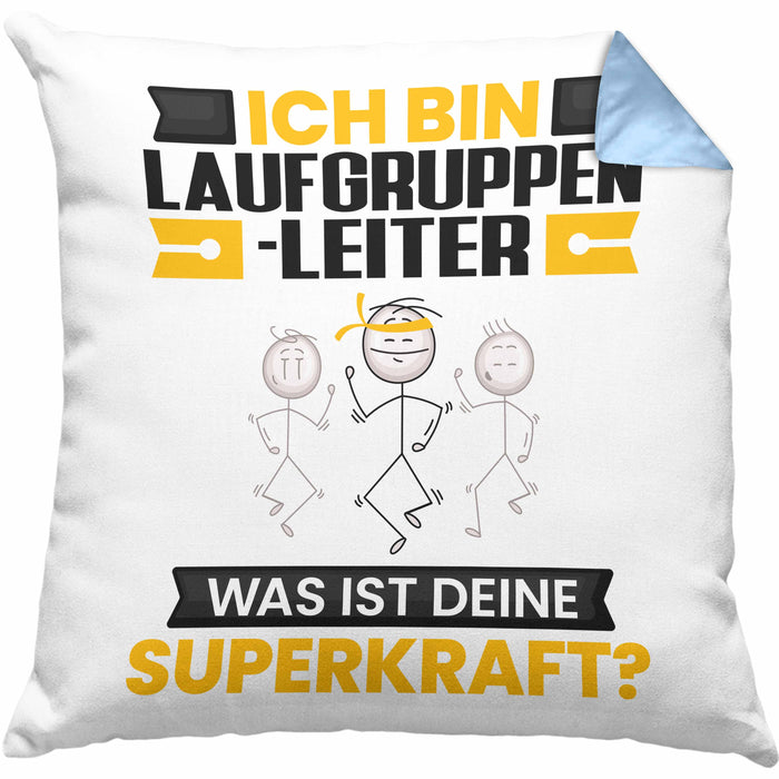 Laufgruppenleiter Kissen mit Füllung 40x40 Geschenk für Laufgruppenleiter Geburtstag Lustiger Spruch Was Ist Deine Superkraft (Grau) Blau Trendation