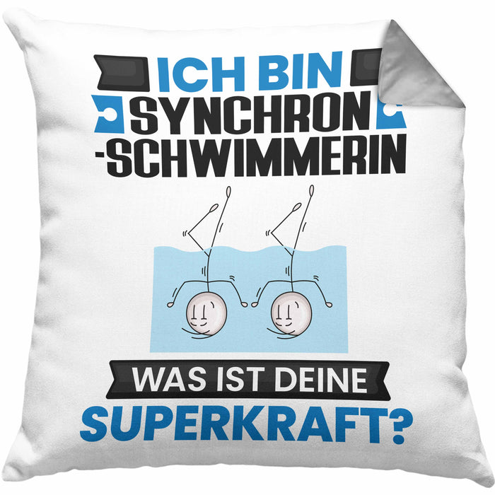 Synchronschwimmerin Kissen mit Füllung 40x40 Geschenk für Synchronschwimmerin Geburtstag Lustiger Spruch Was Ist Deine Superkraft (Grau) Grau Trendation