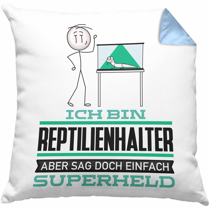 Reptilienhalter Geschenk Kissen mit Füllung 40x40 Ich Bin Reptilienhalter Aber Sag Doch Einfach Superheld Lustige Geschenkdiee für Reptilienhalter (Grau) Blau Trendation