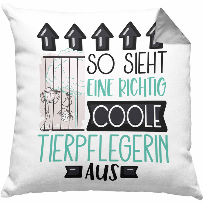 Tierpflegerin Geschenk Kissen mit Füllung 40x40 Lustig Geschenkidee für Tierpflegerin Geburtstag So Sieht Eine Richtig Coole Tierpflegerin Aus Frauen Spruch (Grau) Grau Trendation