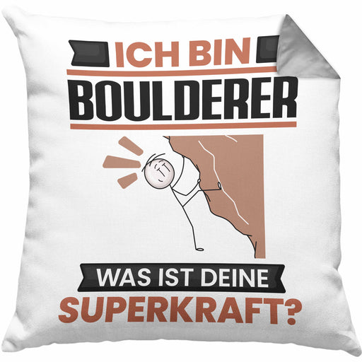 Boulderer Kissen mit Füllung 40x40 Geschenk für Boulderer Geburtstag Lustiger Spruch Was Ist Deine Superkraft (Grau) Grau Trendation