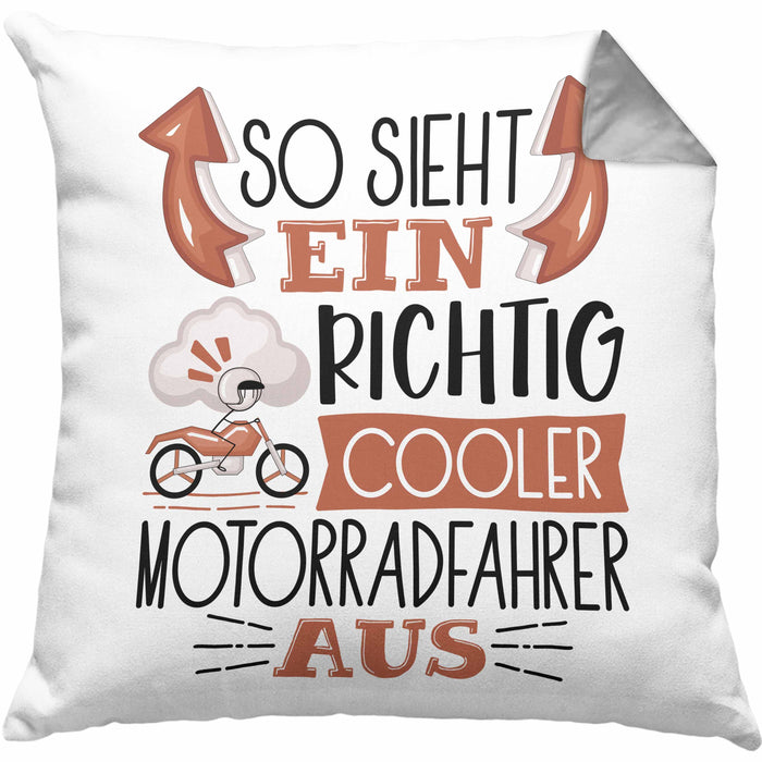 Motorradfahrer Kissen mit Füllung 40x40 Geschenk So Sieht Ein RIchtig Cooler Motorradfahrer Aus Geschenkidee Lustiger Spruch Geburtstag (Grau) Grau Trendation