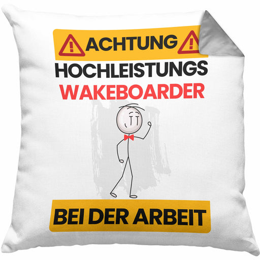 Wakeboarder Kissen mit Füllung 40x40 Geschenk Lustiger Spruch Geschenkidee für Wakeboarder Achtung Hochleistungs Wakeboarder Bei Der Arbeit (Grau) Grau Trendation