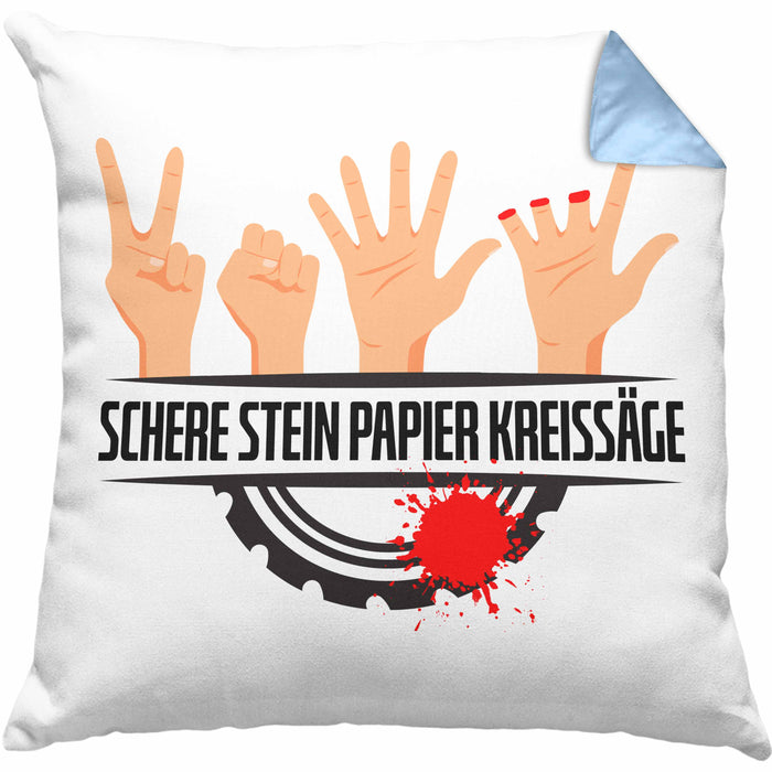 Schere Kreissäge Kissen mit Füllung 40x40 Geschenk Holzarbeiter Geschenkidee Schreiner (Grau) Blau Trendation
