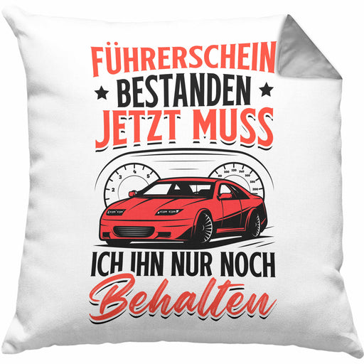 Führerschein Bestanden Kissen mit Füllung 40x40 Geschenk Bestandende Führerscheinprüfung Geschenkidee Jetzt Muss Ich Ihn Nur Noch Behalten (Grau) Grau Trendation