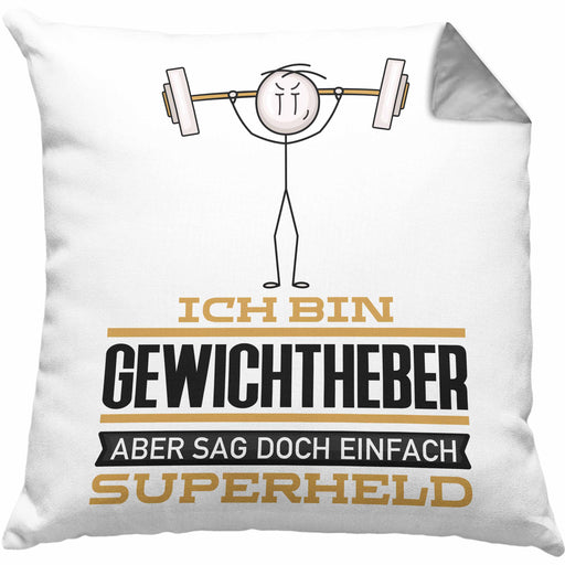 Gewichtheber Geschenk Kissen mit Füllung 40x40 Ich Bin Gewichtheber Aber Sag Doch Einfach Superheld Lustige Geschenkdiee für Gewichtheber (Grau) Grau Trendation
