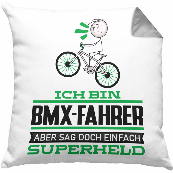 BMX-Fahrer Geschenk Kissen mit Füllung 40x40 Ich Bin BMX-Fahrer Aber Sag Doch Einfach Superheld Lustige Geschenkdiee für BMX-Fahrer (Grau) Grau Trendation