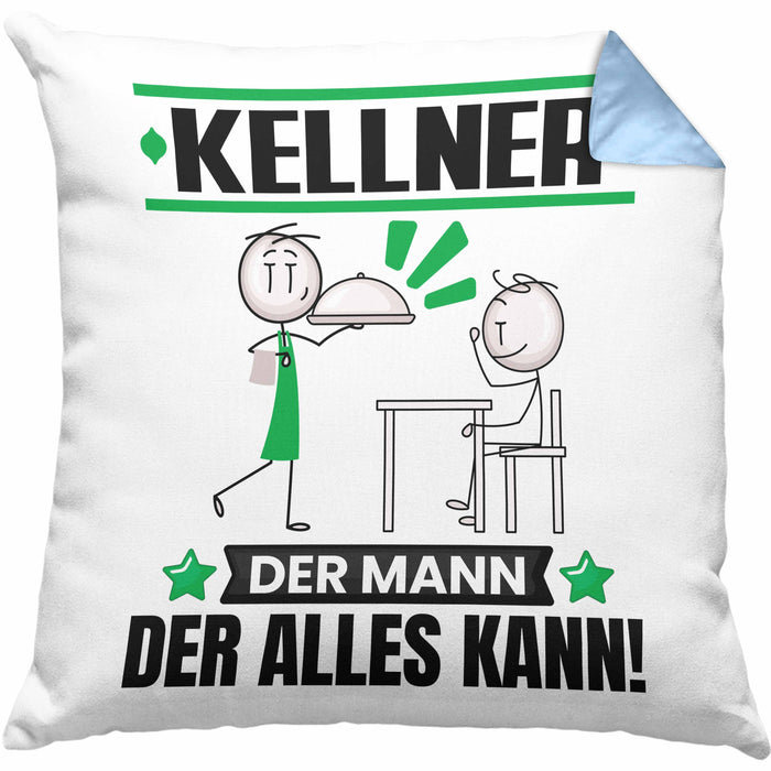 Kellner Kissen mit Füllung 40x40 Geschenk für Kellner Der Mann Der Alles Kann Geschenkidee zum Geburtstag (Grau) Blau Trendation