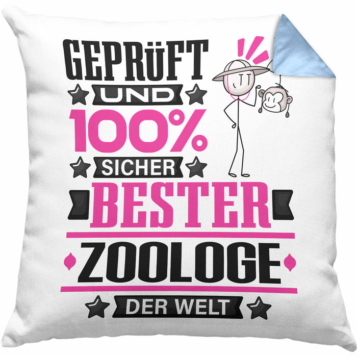 Zoologe Geschenk Lustiger Spruch für Zoologe Geschenkidee Bester Zoologe Der WeltKissen mit Füllung 40x40 (Grau) Blau Trendation