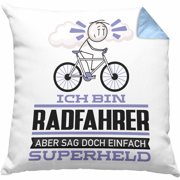 Radfahrer Geschenk Kissen mit Füllung 40x40 Ich Bin Radfahrer Aber Sag Doch Einfach Superheld Lustige Geschenkdiee für Radfahrer (Grau) Blau Trendation