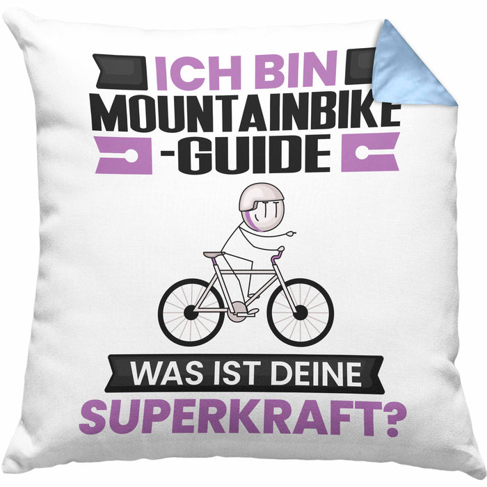 Mountainbike-Guide Kissen mit Füllung 40x40 Geschenk für Mountainbike-Guide Geburtstag Lustiger Spruch Was Ist Deine Superkraft (Grau) Blau Trendation