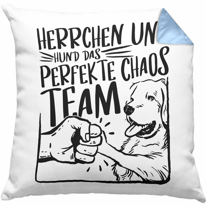 Herrchen Und Hund Das Perfekte Choas Team Kissen mit Füllung 40x40 Geschenk für Hundebesitzer Geschenkidee (Grau) Blau Trendation