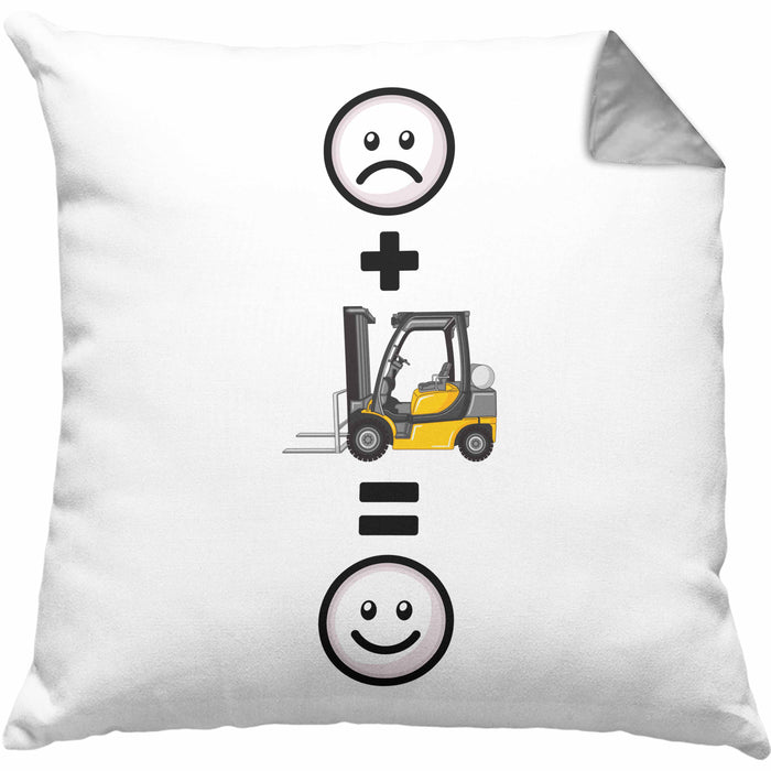 Gabelstapler Kissen mit Füllung 40x40 Geschenk für Lagerist Lagerarbeiter Lustige Geschenkidee :( + Gabelstapler = :) (Grau) Grau Trendation