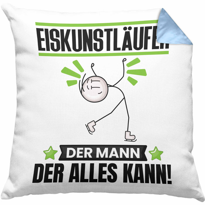 Eiskunstläufer Kissen mit Füllung 40x40 Geschenk für Eiskunstläufer Der Mann Der Alles Kann Geschenkidee zum Geburtstag (Grau) Blau Trendation