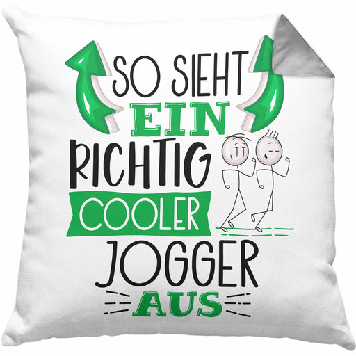 So Sieht Ein Richtig Cooler Jogger Aus Geschenk Kissen mit Füllung 40x40 Lustiger Spruch Geschenkidee (Grau) Grau Trendation