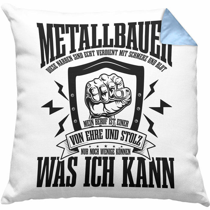 Schweißen Kissen mit Füllung 40x40 Geschenk Schmied Schweißer Geschenkidee Spruch Metallbauer (Grau) Blau Trendation