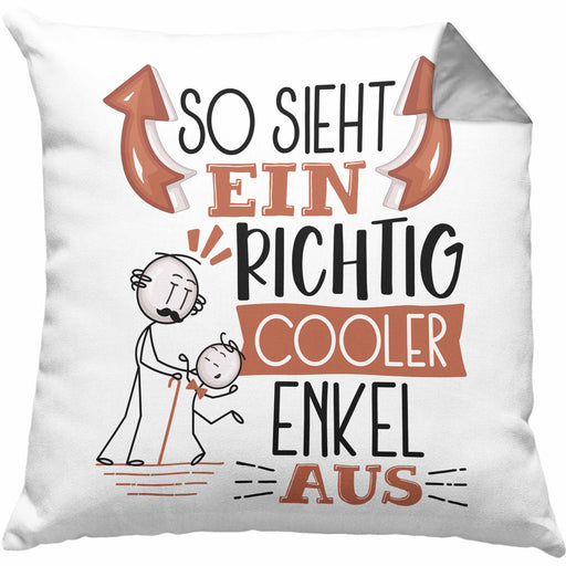Enkel Kissen mit Füllung 40x40 Geschenk So Sieht Ein RIchtig Cooler Enkel Aus Geschenkidee Lustiger Spruch Geburtstag (Grau) Grau Trendation
