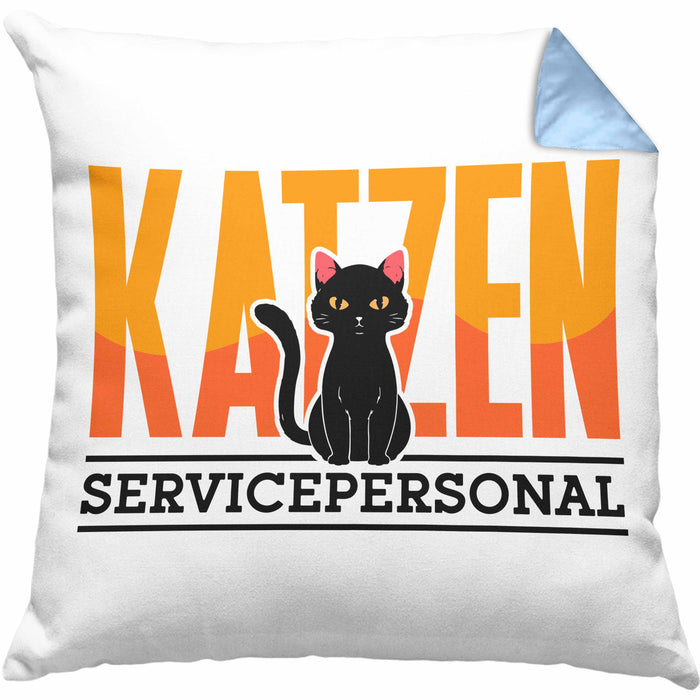 Katzen Servicepersonal Kissen mit Füllung 40x40 Geschenkidee Lustig Spruch Katzenbesitzer KatzenMama (Grau) Blau Trendation