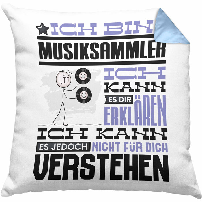 Musiksammler Geschenk Kissen mit Füllung 40x40 Lustige Geschenkdiee für einen Musiksammler Geburtstag Ich Bin Musiksammler Ich Kann Es Dir Erklären Aber Nicht Für Dich Verstehen (Grau) Blau Trendation