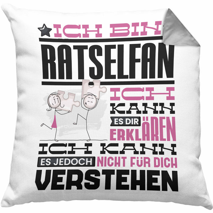 Rätselfan Geschenk Kaffee-Kissen mit Füllung 40x40 Geschenkidee für Rätselfan Ich Bin Rätselfan Ich Kann Es Dir Erklären Jedoch Nicht Für Dich Verstehen Spruch Lustig (Grau) Grau Trendation