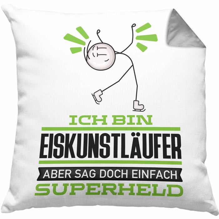 Eiskunstläufer Geschenk Kissen mit Füllung 40x40 Ich Bin Eiskunstläufer Aber Sag Doch Einfach Superheld Lustige Geschenkdiee für Eiskunstläufer (Grau) Grau Trendation