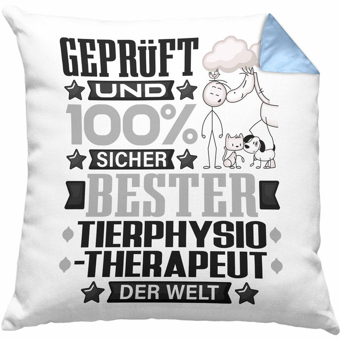 Tierphysiotherapeut Geschenk Lustiger Spruch für Tierphysiotherapeut Geschenkidee Bester Tierphysiotherapeut Der WeltKissen mit Füllung 40x40 (Grau) Blau Trendation